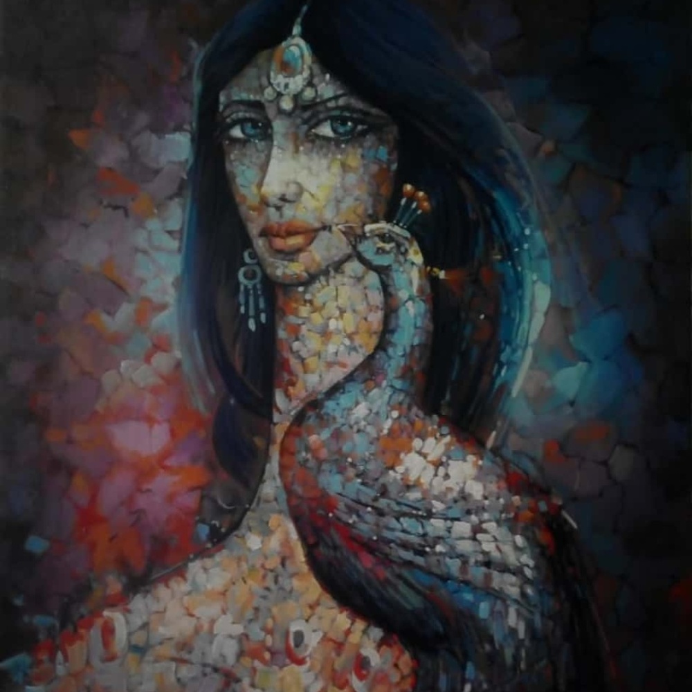 Abstract face oil paint on canvas size 24x36 inch